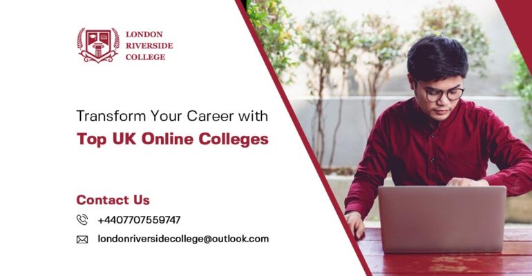 A professional on a laptop, confidently advancing their career with an online degree from a UK college London riverside college Top UK Online Colleges