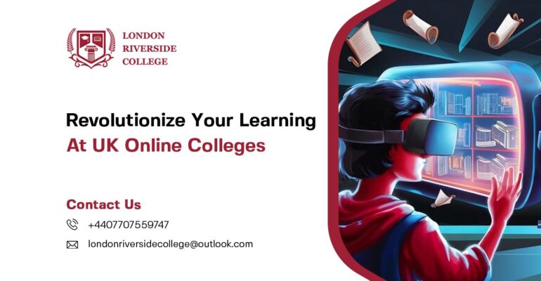 A student attending an online class on a laptop, symbolizing the innovation of UK online colleges. Online college london riversode college